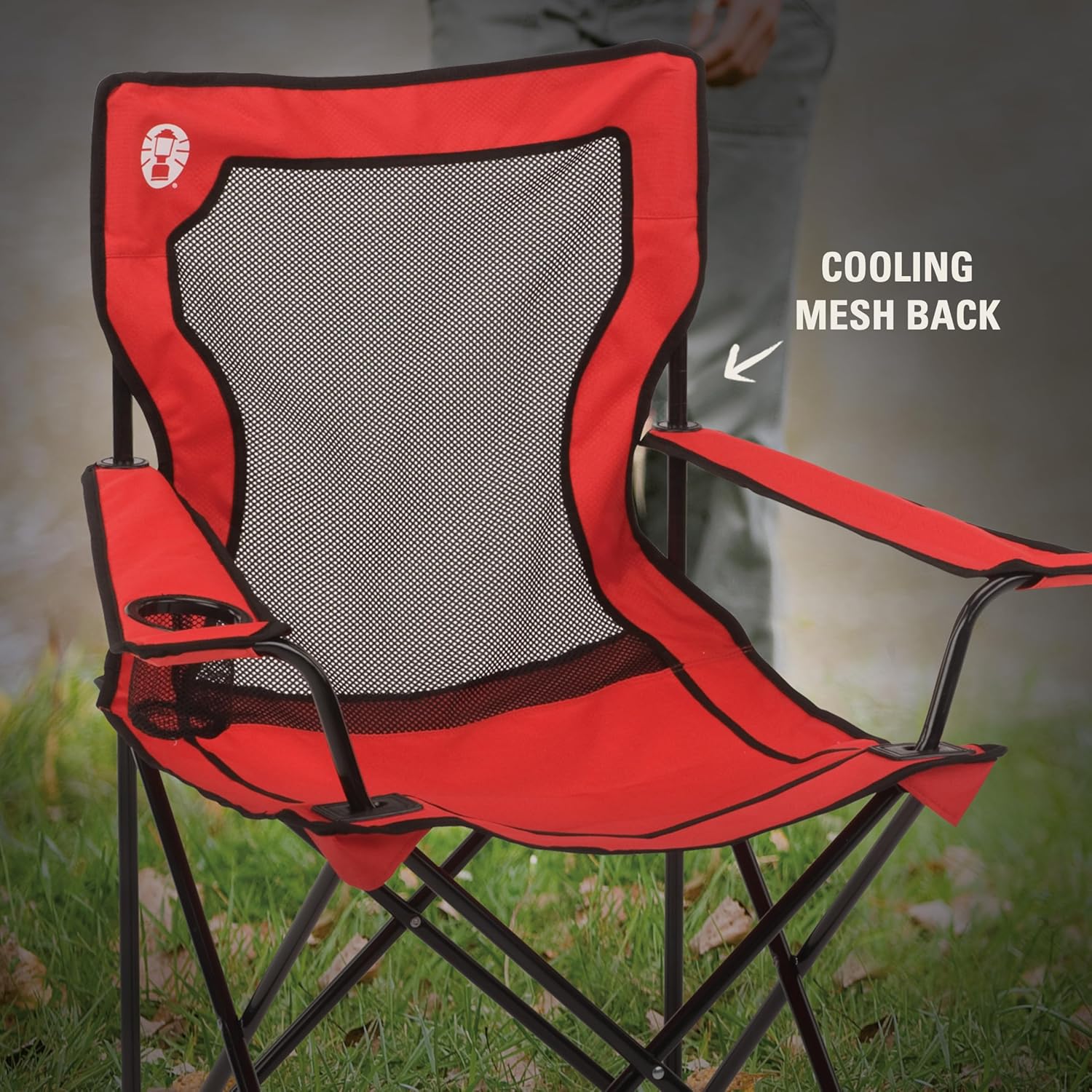 Coleman Broadband Mesh Quad Camping Chair with Carry Bag & Cup Holder, Cooling Mesh Back with Adjustable Arms, Great for Camping, Tailgating, Firepits, Patio, & More - Image 5