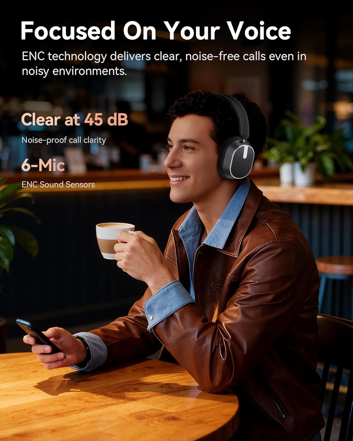 Hybrid Active Noise Cancelling Headphones, 120H Playtime Bluetooth Over Ear Headphones, Bluetooth 6.0 Wireless Headset with Display, 6 ENC Mic, Hi-Res Audio, Transparency Mode for Travel Game Black - Image 3