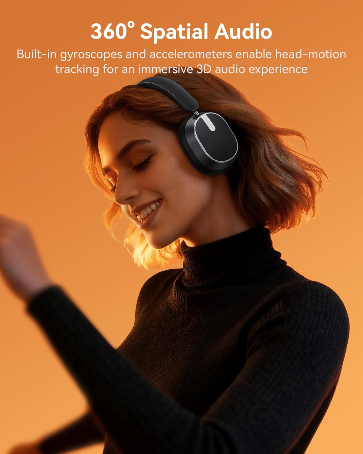 Hybrid Active Noise Cancelling Headphones, 120H Playtime Bluetooth Over Ear Headphones, Bluetooth 6.0 Wireless Headset with Display, 6 ENC Mic, Hi-Res Audio, Transparency Mode for Travel Game Black - Image 5