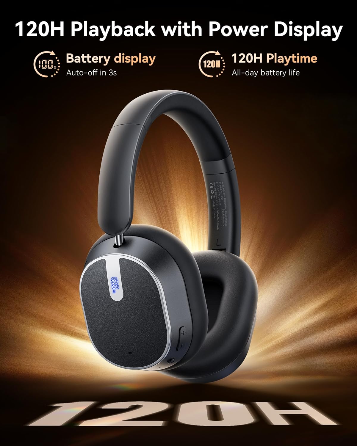 Hybrid Active Noise Cancelling Bluetooth 6.0 Headphones 120H Long Playtime, 6 ENC Mic, Over Ear Headphones Wireless, Hi-Res Audio, Memory Foam Earcup, Transparency Mode ANC Headphone for Travel Office - Image 4