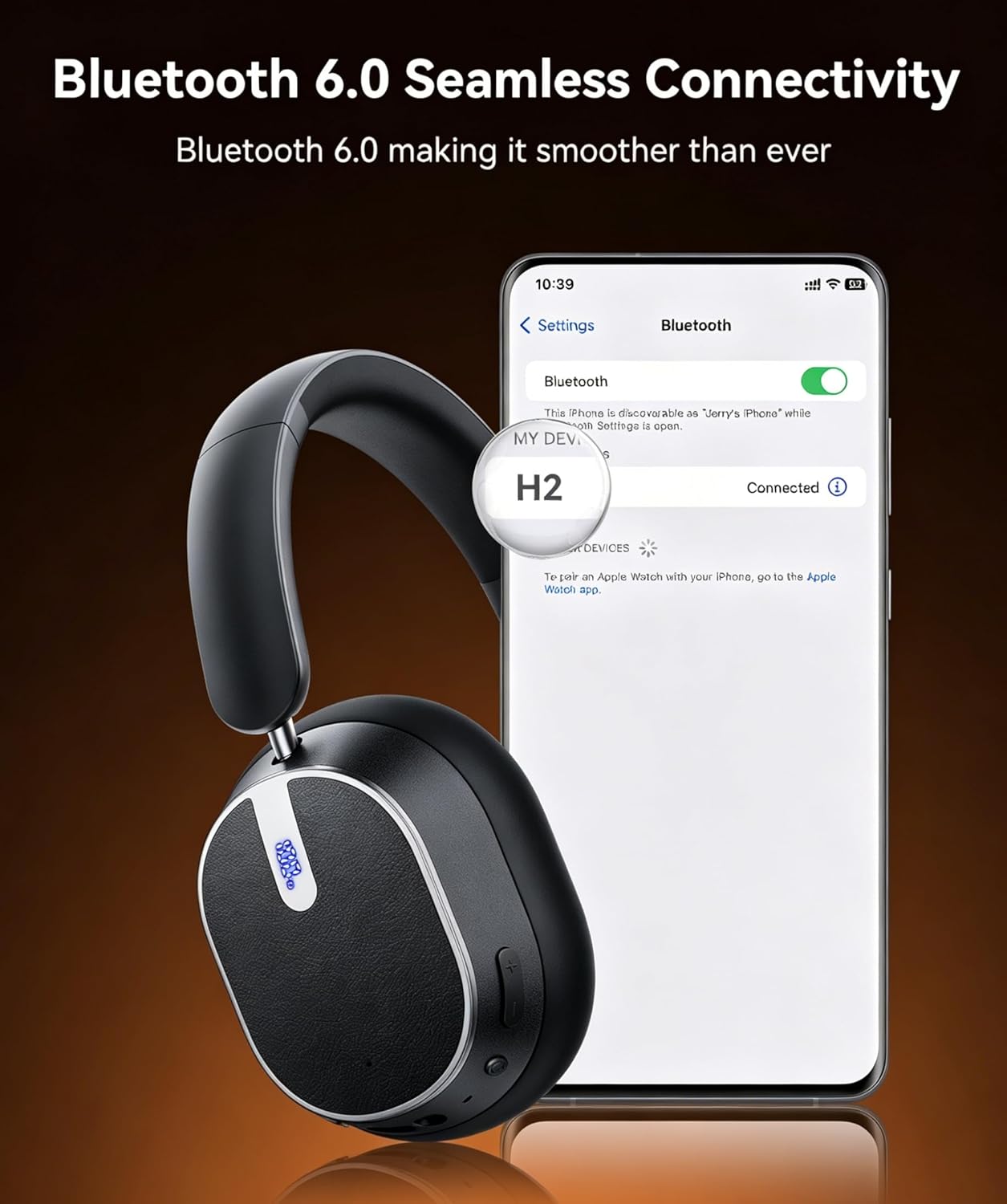 Hybrid Active Noise Cancelling Bluetooth 6.0 Headphones 120H Long Playtime, 6 ENC Mic, Over Ear Headphones Wireless, Hi-Res Audio, Memory Foam Earcup, Transparency Mode ANC Headphone for Travel Office - Image 9