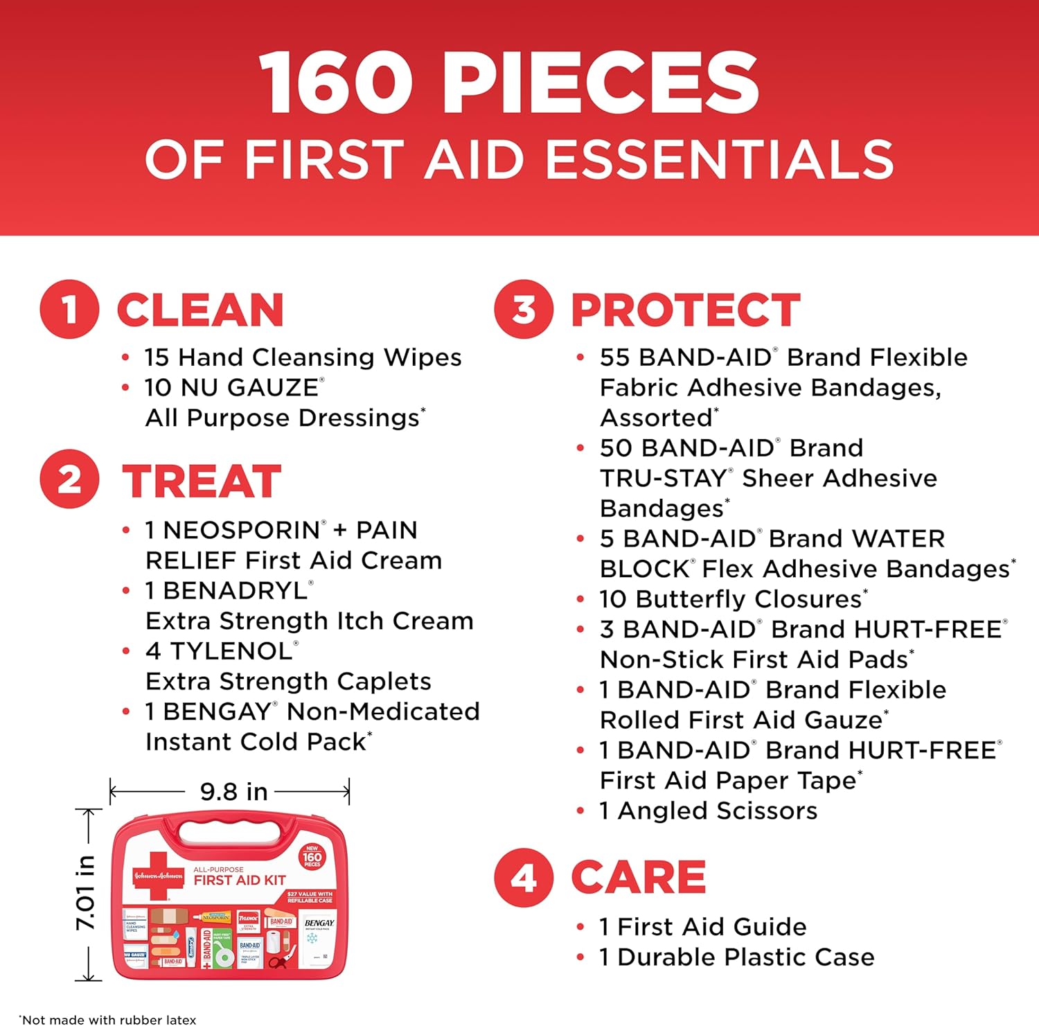 BAND-AID Brand All-Purpose Portable Compact First Aid Kit for Minor Cuts, Scrapes, Burns & Aches, Wound Care Essentials for Home, Car, Dorm, Travel, Cruise, Camping & Outdoor Emergency Kit, 160 Piece - Image 4